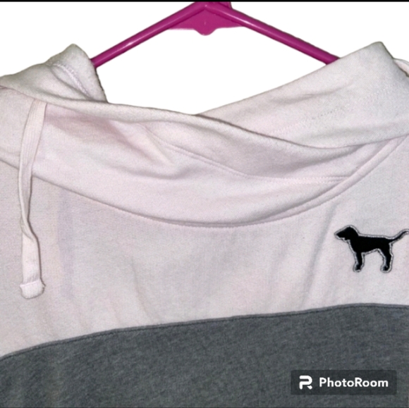 PINK VS Colorblock Pullover Hoodie w/ Silver Sequins Gray & Light Pink Black Dog - Picture 6 of 8